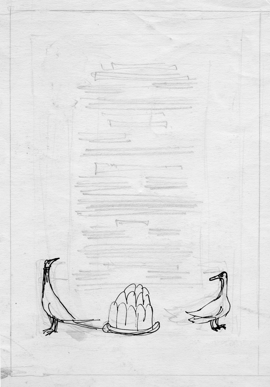 Fåglar och gelé, menydesign, c1950. av Shirley Markham