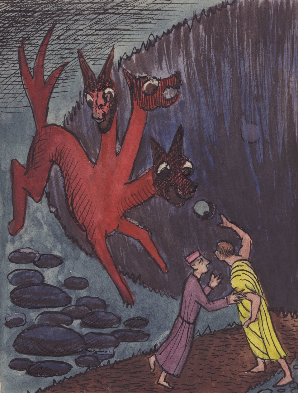 Dante och Virgil med trehövdade monster, 1951. av Shirley Markham