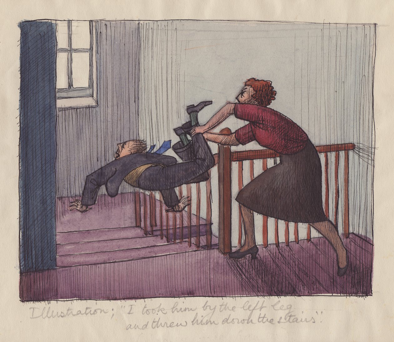 "Jag tog honom i vänster ben och kastade honom ner för trappan", 1952. av Shirley Markham