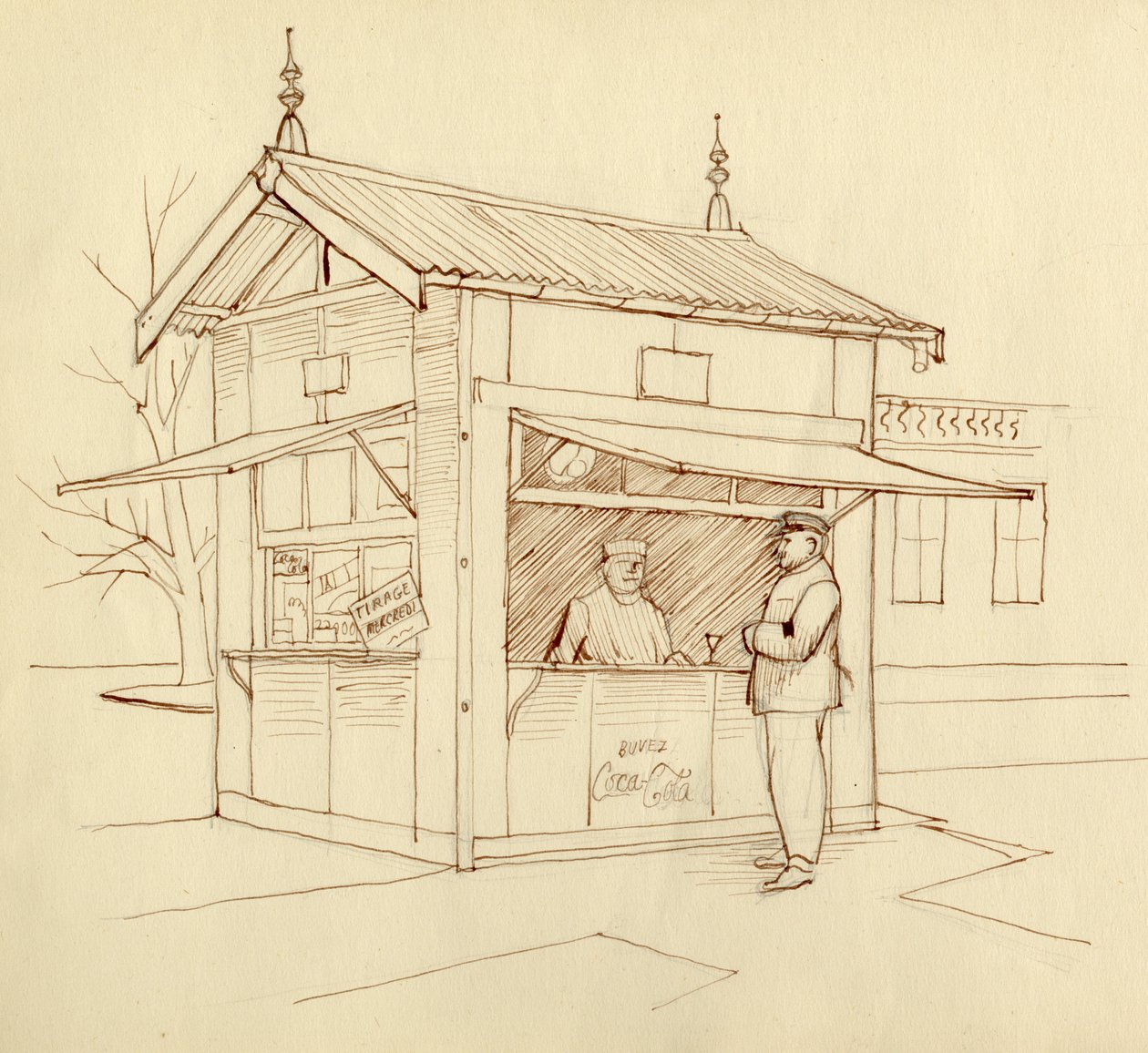 Kiosk som säljer drycker, Paris, Frankrike, c1951. av Shirley Markham