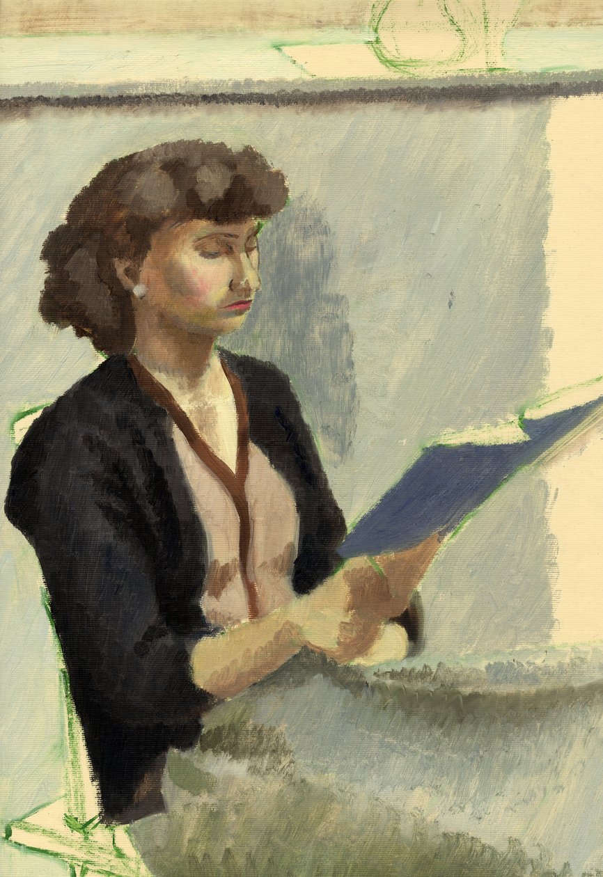 Sittande kvinna som läser, c1953. av Shirley Markham