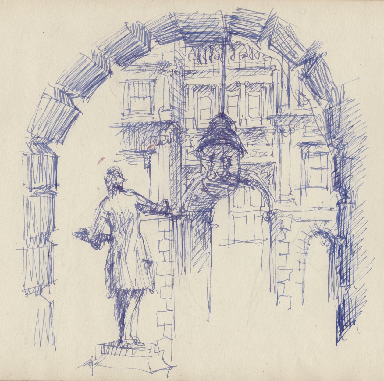 Staty av Joshua Reynolds vid Royal Academy, London, c1950. av Shirley Markham