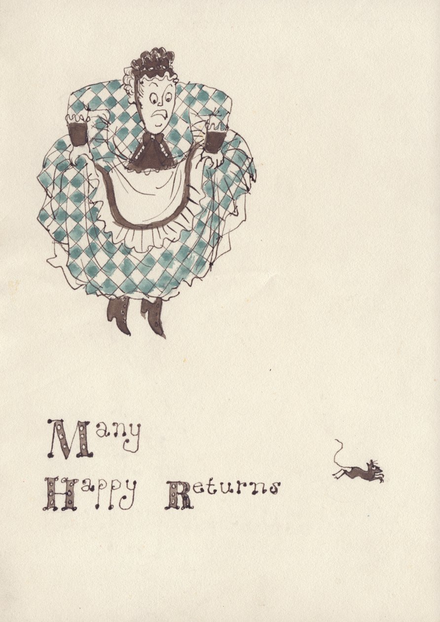 Kvinna som skräms av en mus, c1950. av Shirley Markham