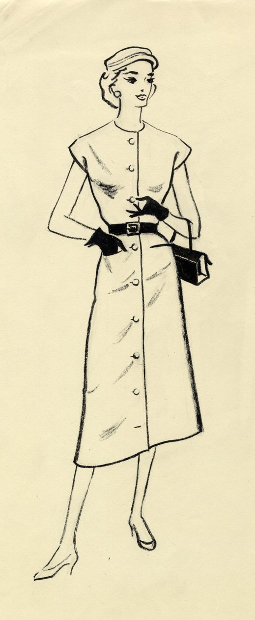 Kvinna i bältesklänning, c1950. av Shirley Markham