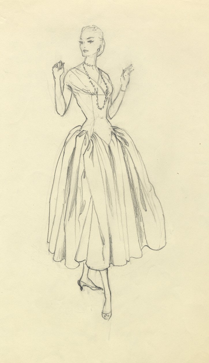 Kvinna i klänning med smal midja, c1952. av Shirley Markham