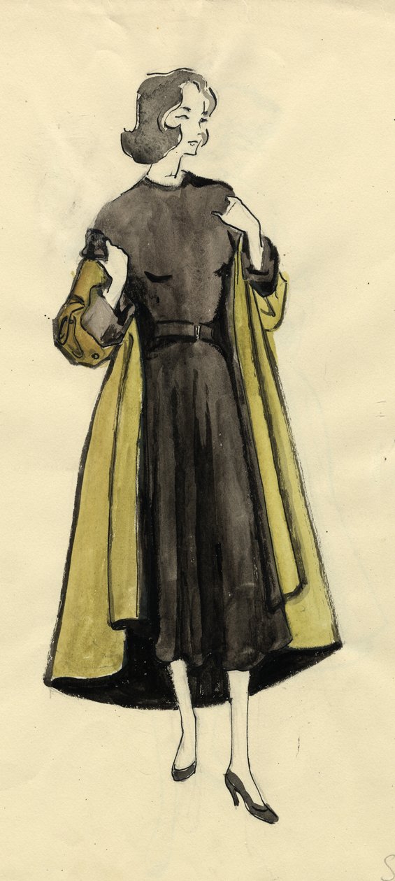 Kvinna i olivrock, c1950. av Shirley Markham