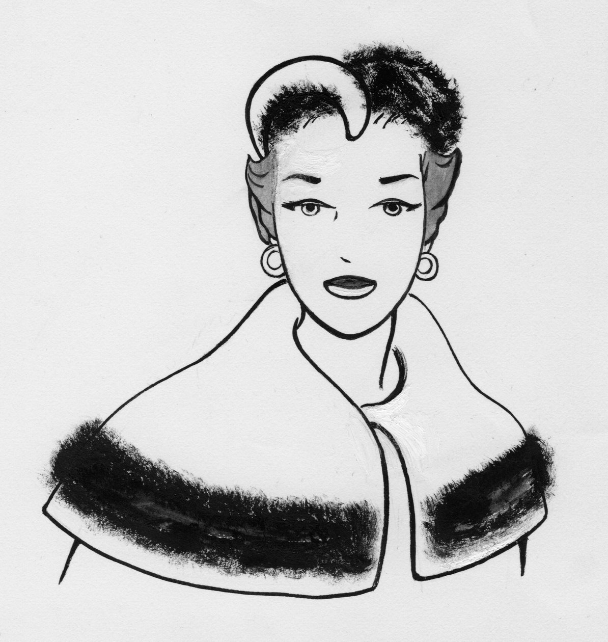 Kvinna med pälskantad cape och matchande hatt, c1950. av Shirley Markham
