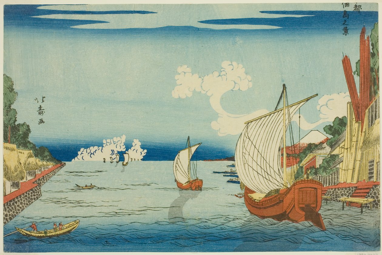 Vy över Tsukuda Island (Tsukudajima no kei), från serien "Eastern Capital (Toto)" av Shotei Hokuju