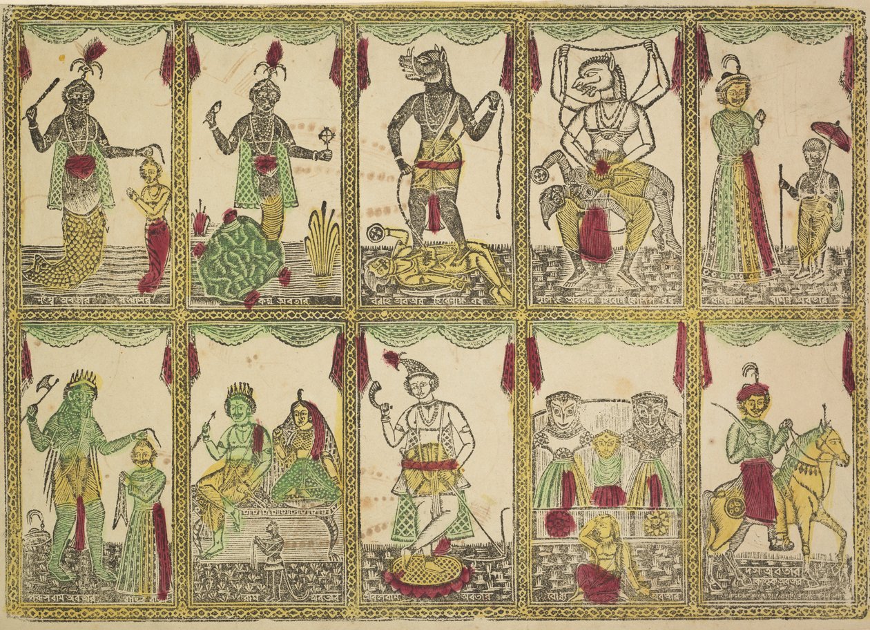 Das Avataras, Tio inkarnationer av Vishnu (verso) av Shri Gobinda Chandra Roy