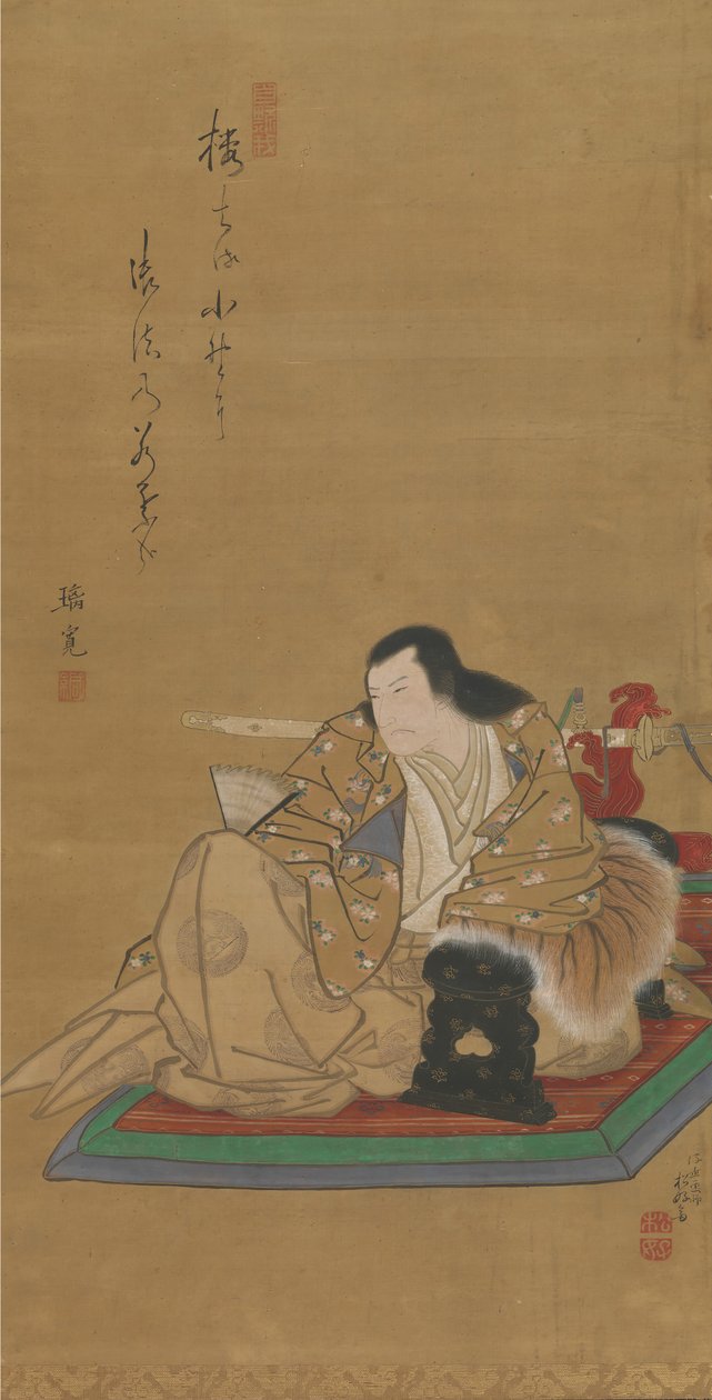 Porträtt av skådespelaren Arashi Rikan I, ca. 1812. av Shunkosai Hokushu