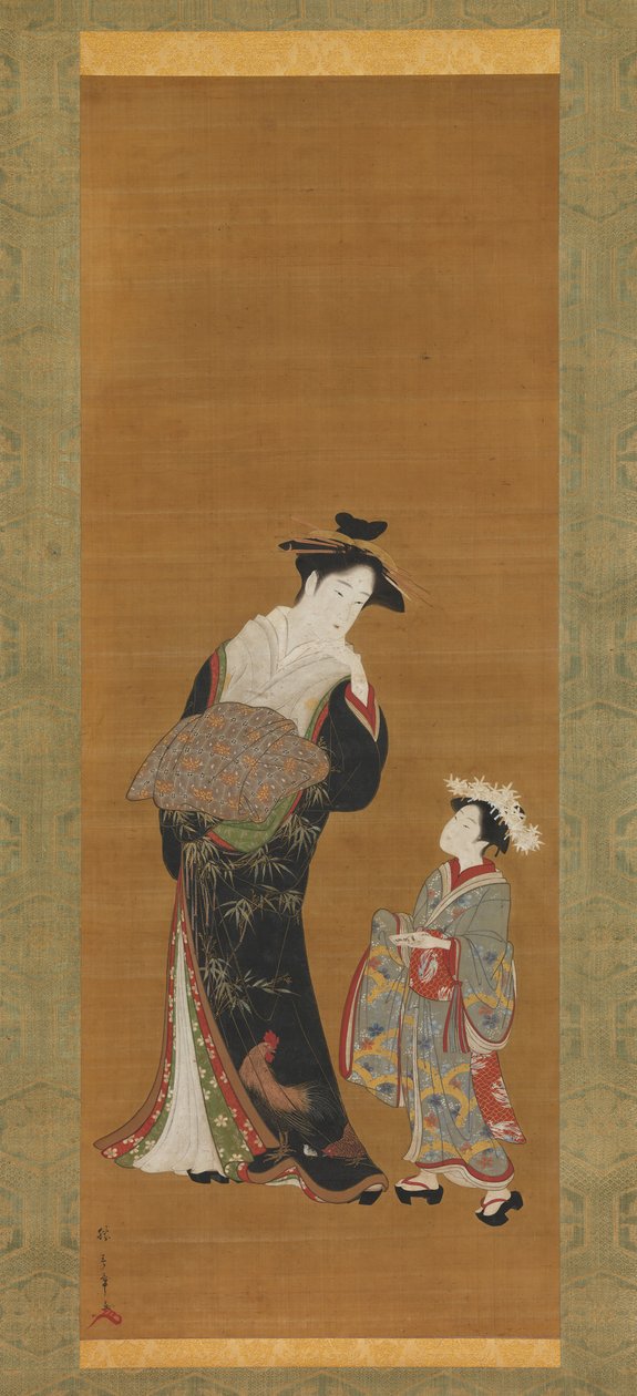 Kurtisan och hennes skötare, 1700-talet. av Shunsho