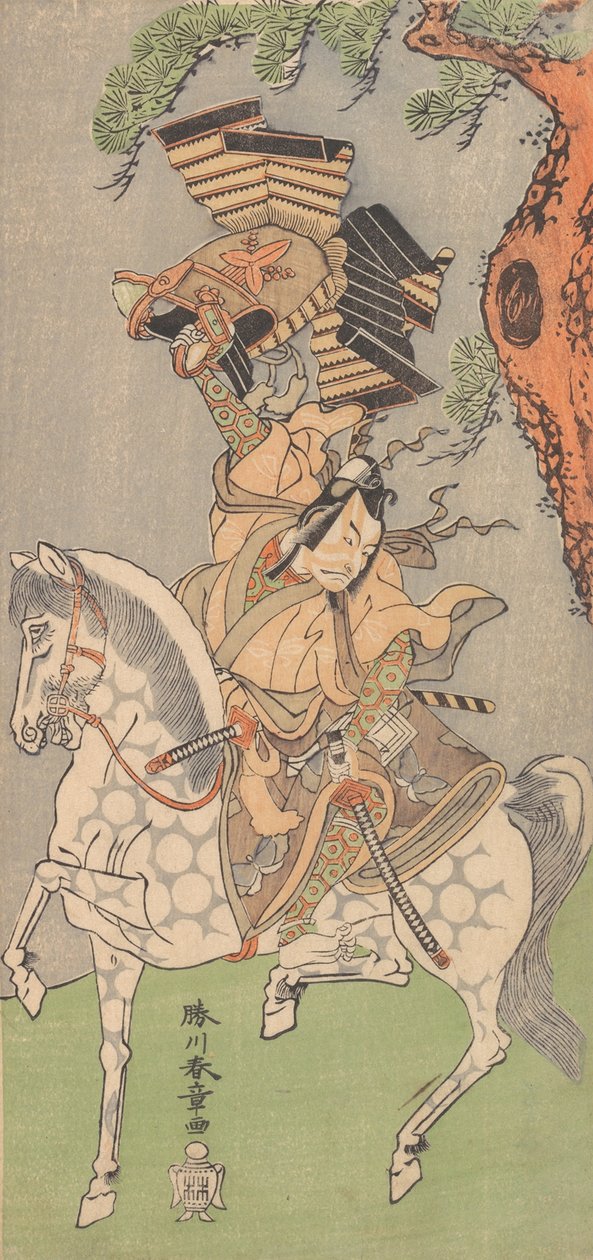Ichikawa Danjuro V som en krigare monterad på en dapple grå häst, 1771. av Shunsho