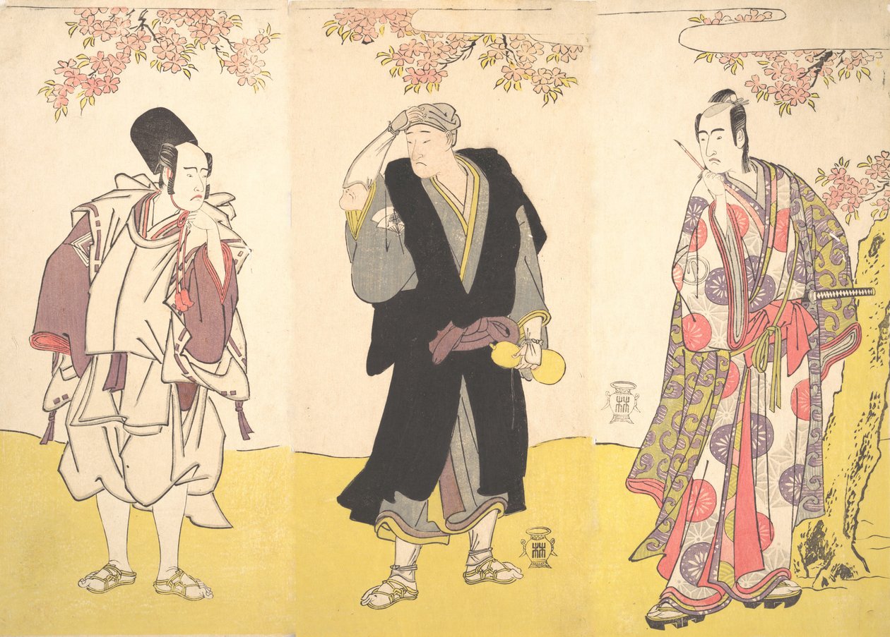 Kabuki ac och rs Yaozo Ichikawa bra, underläkare Matsu Onoe, utkast till Sawamura Sojuro bra, 11:e månaden, 1786. av Shunsho