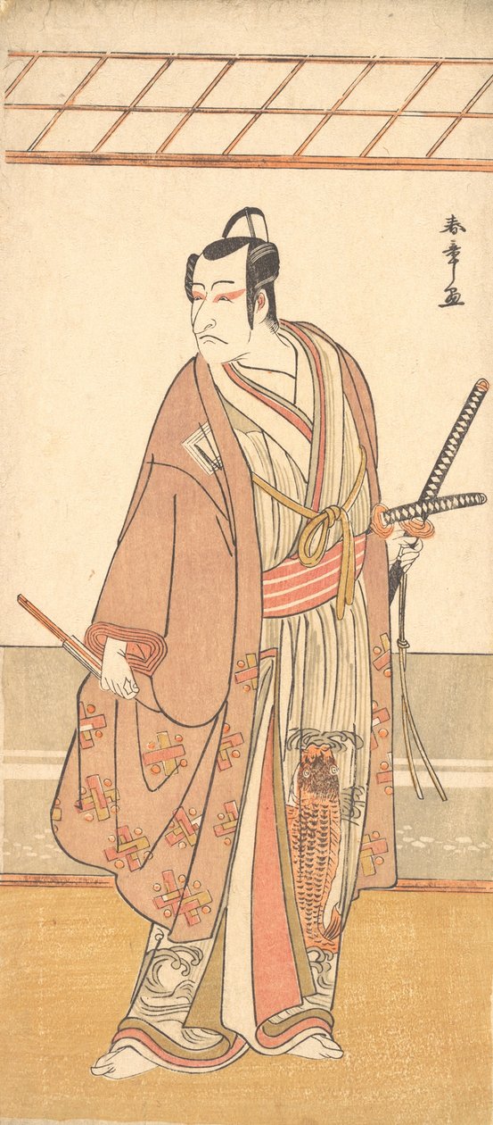 Skådespelaren Ichikawa Danjuro V som en samuraj klädd i en lila Haori-rock, ca. 1778. av Shunsho
