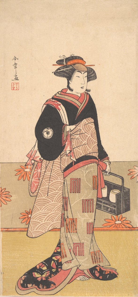 Skådespelaren Iwai Hanshiro IV som kvinna i en svart kimono, ca. 1780. av Shunsho