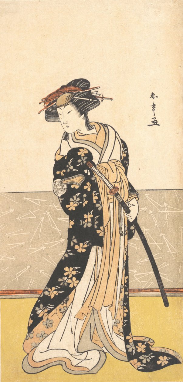 Skådespelaren Nakamura Riko, som en kurtisan med ett svärd, ca. 1780. av Shunsho