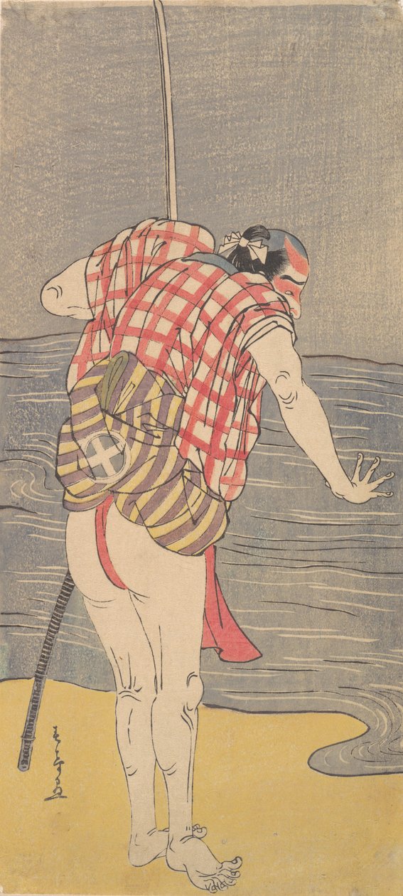 Skådespelaren Otani Hiroemon III som Man Ready to Wade into the Sea with a Drawn Sword, ca. 1775. av Shunsho