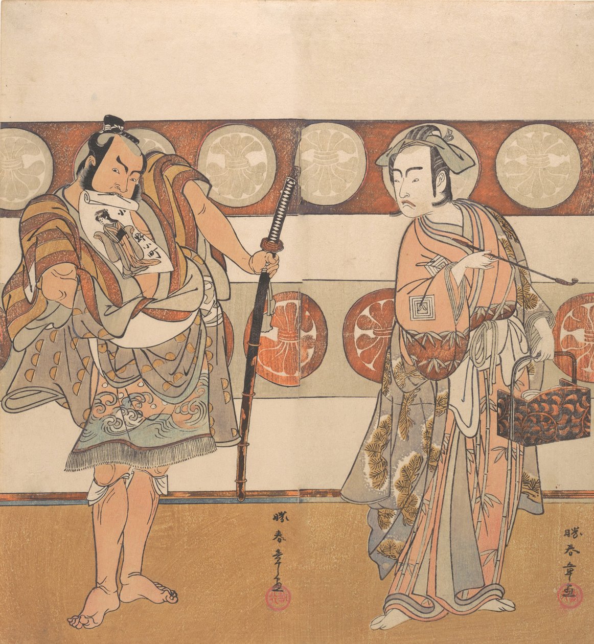 Skådespelarna Ichikawa Yaozo III och Nakamura Sukegoro II, ca. 1791. av Shunsho