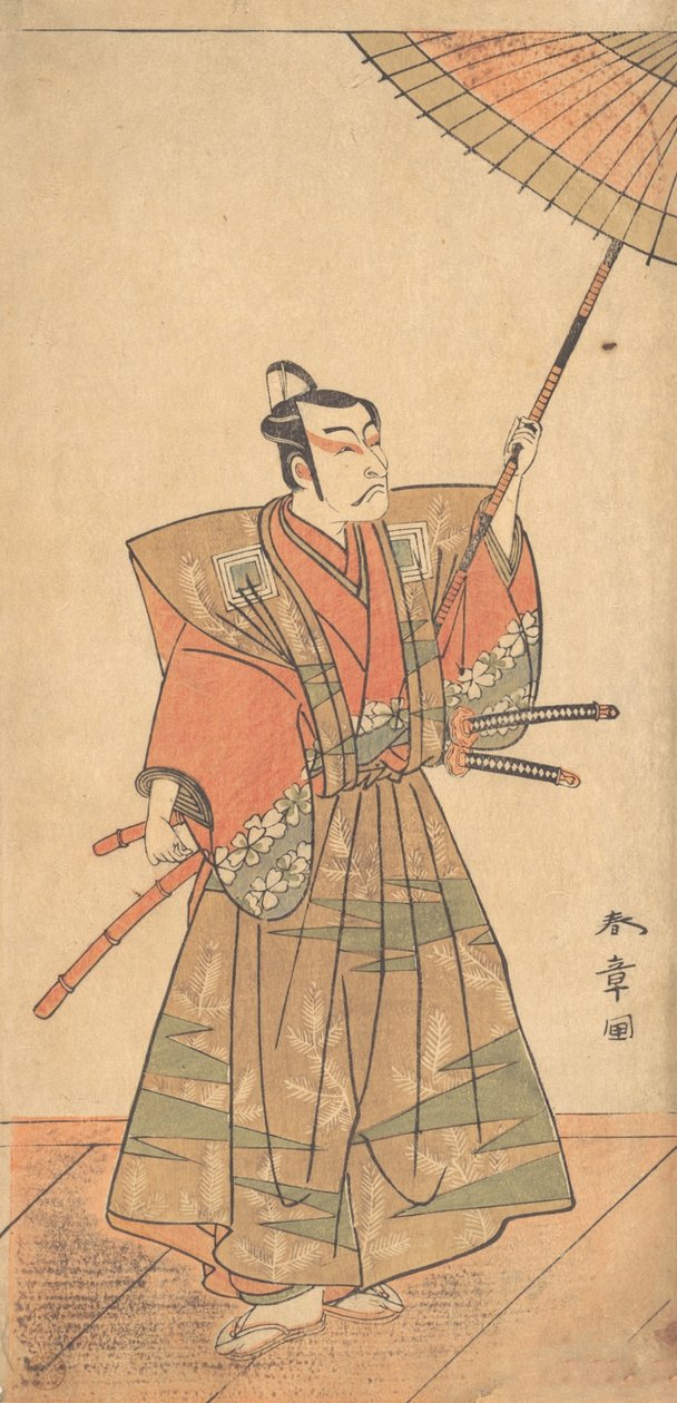 Den femte Ichikawa Danjuro som en samuraj klädd i ceremoniell Kamishimo, troligen 1774. av Shunsho