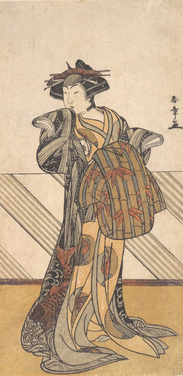 Den fjärde Iwai Hanshiro som kurtisan klädd i en rosa kimono, ca. 1778. av Shunsho