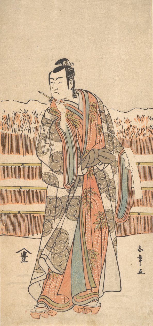 Den andra Ichikawa Monnosuke som en man av hög rang som står i snön, ca. 1786-87. av Shunsho