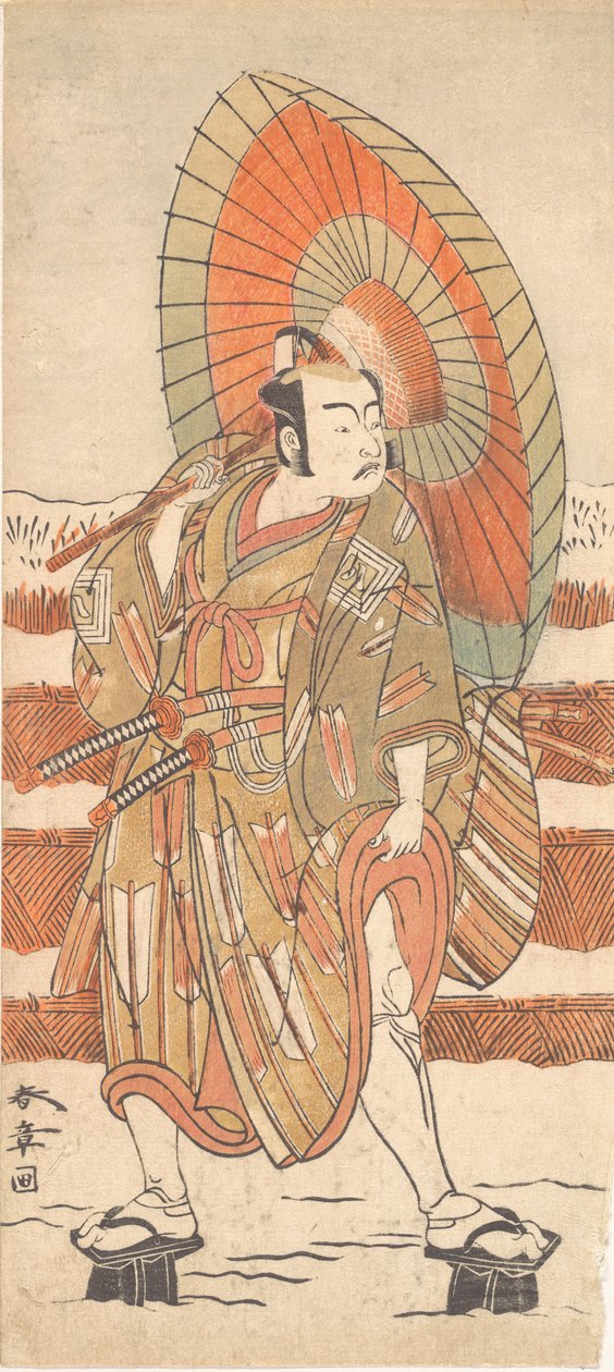 Den andra Ichikawa Yaozo som en samuraj som står i snön, troligen 1774. av Shunsho