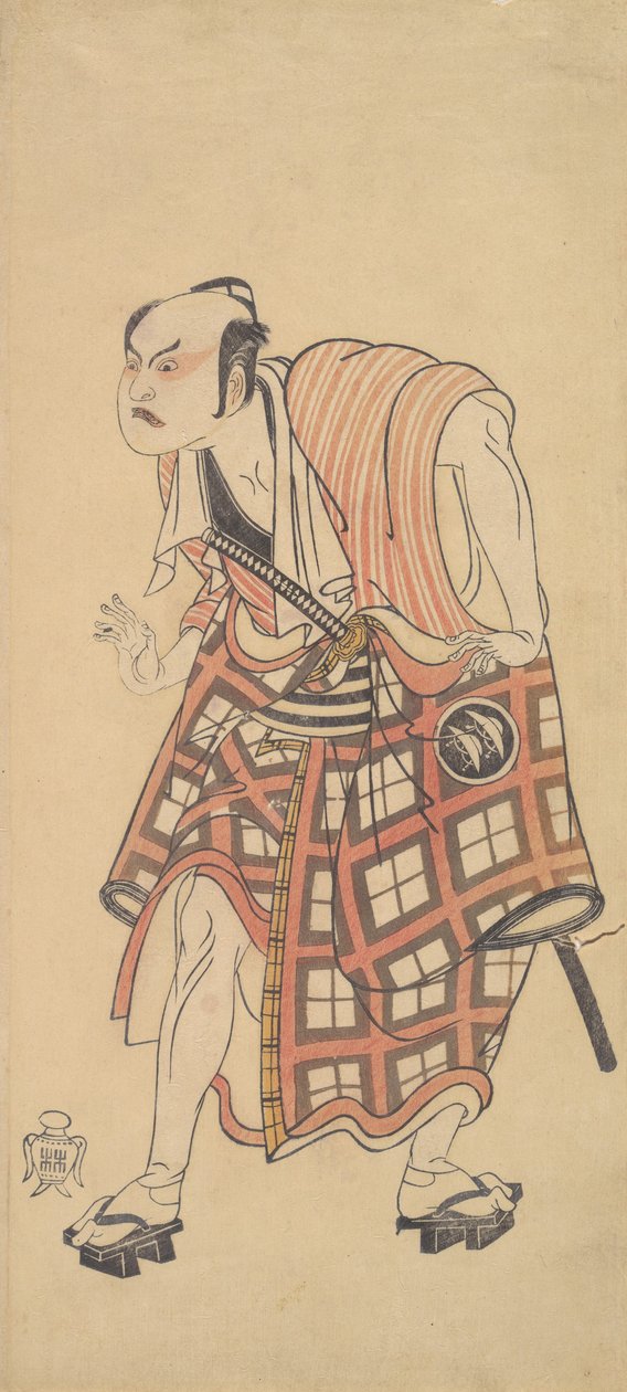 Den andra Nakajima Mihoemon som en man som står med huvudet böjt framåt, 1768 eller 1769. av Shunsho