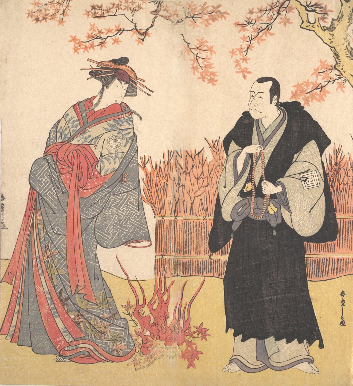 Den andra Segawa Tomisaburo som en lång kurtisan som står i ett rum, ca. 1785. av Shunsho