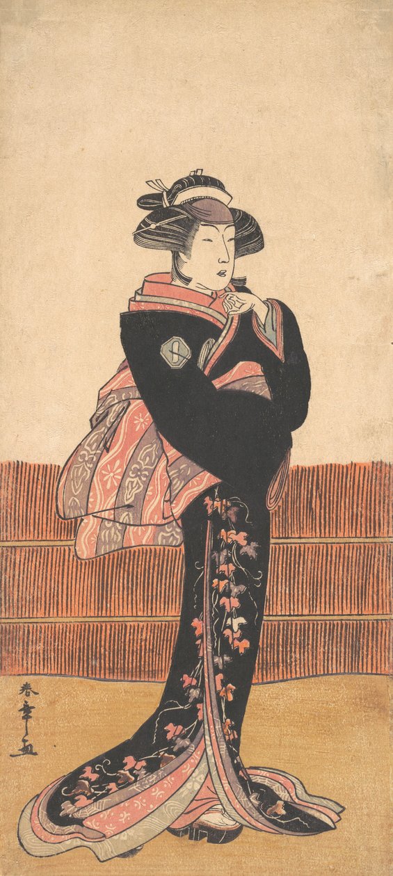 Den tredje Azuma Tozo som kvinna i en svart kimono, troligen 1782. av Shunsho