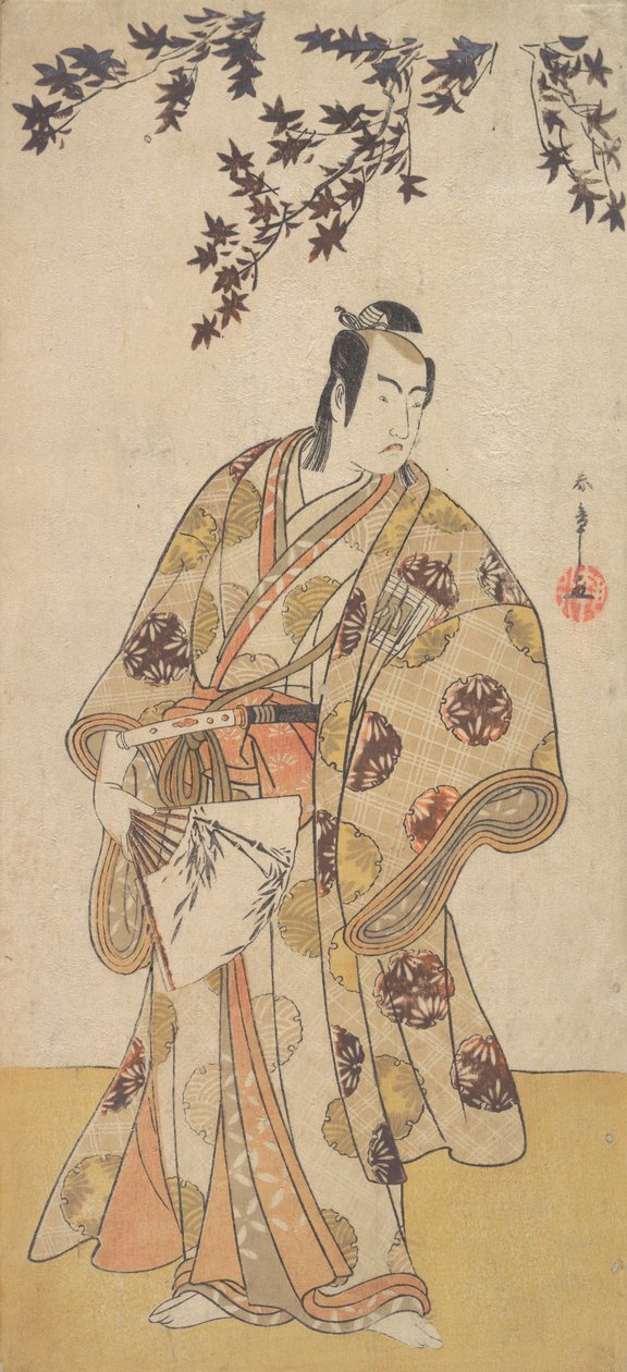 Den tredje Ichikawa Yaozo som en Daimyo som står under ett lönnträd, ca. 1783. av Shunsho