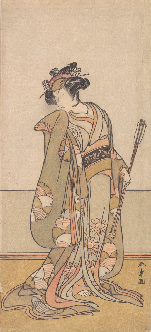 Den tredje Segawa Kikunojo som en kvinna som går åt höger, 1774 eller 1775. av Shunsho