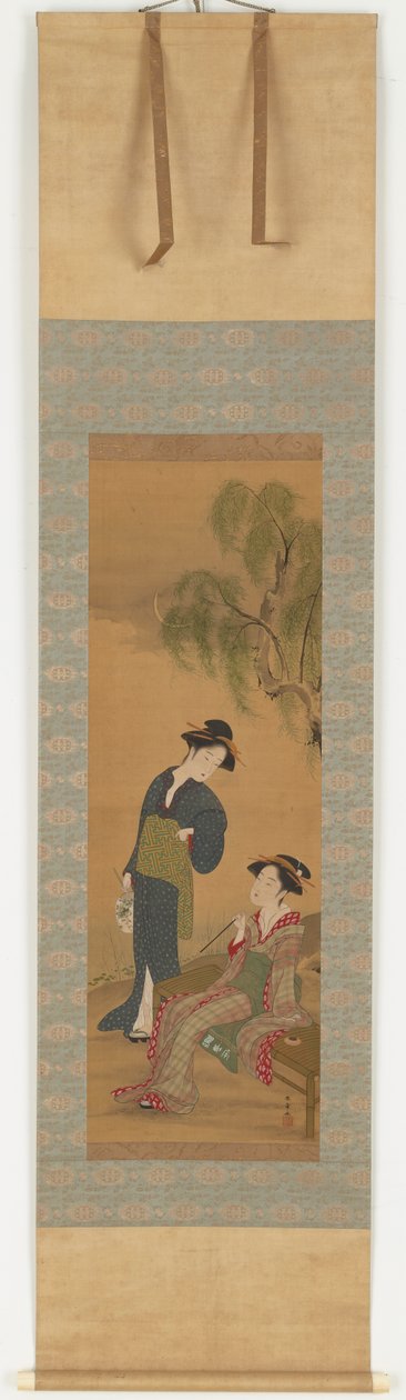 Två kvinnor under ett pilträd, 1726-1792. av Shunsho