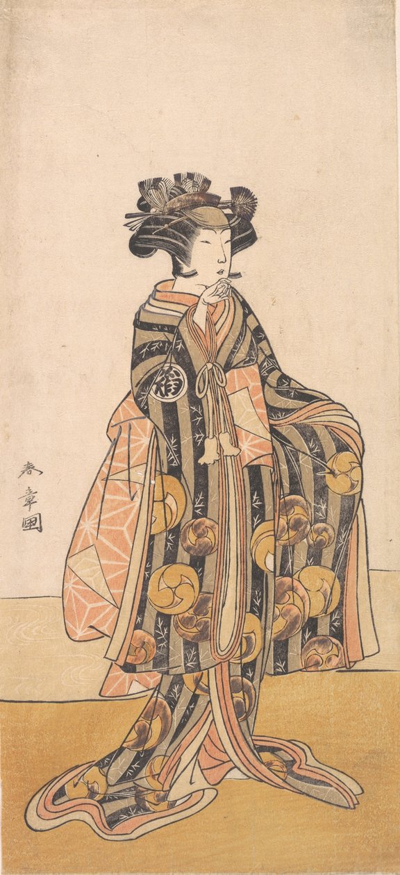 Yoshizawa Iroha som en kvinna Tomoe Gozen som står på stranden, 1774 eller 1775. av Shunsho