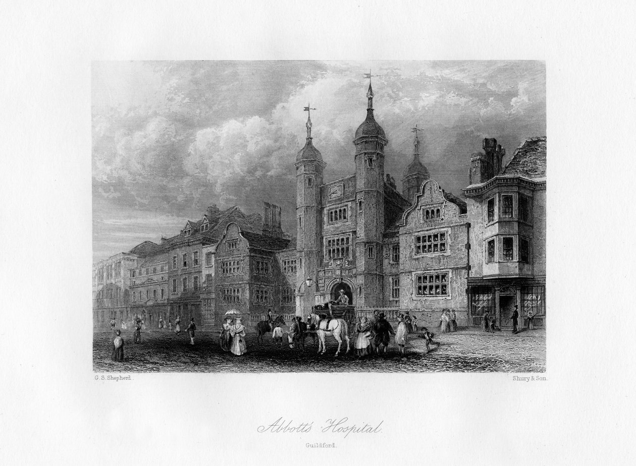 Abbotts Hospital, Guildford, 1800-talet. av Shury and Son