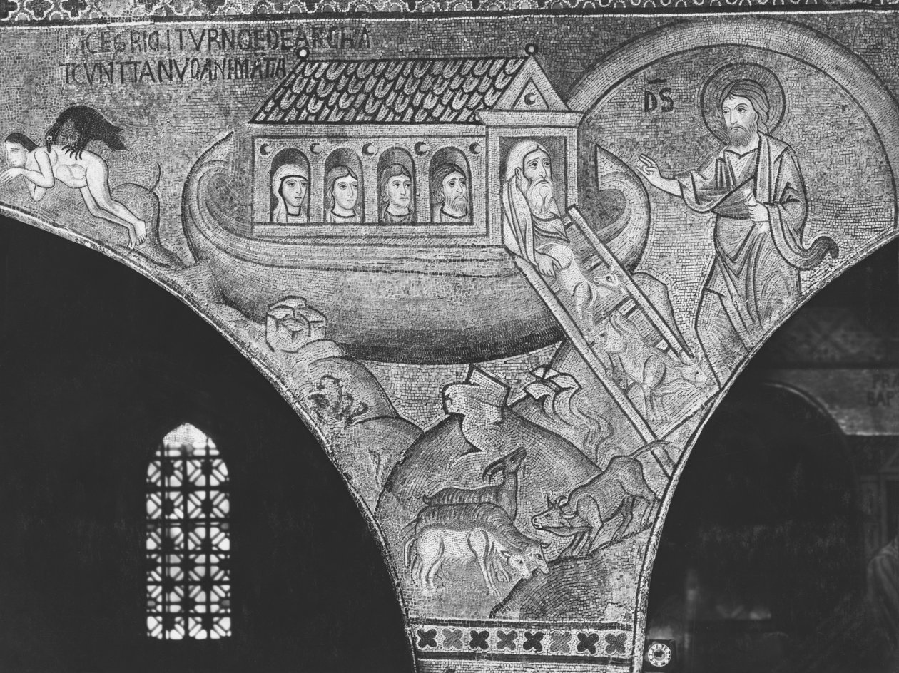 Noa leder djuren till arken (mosaik) av Sicilian School