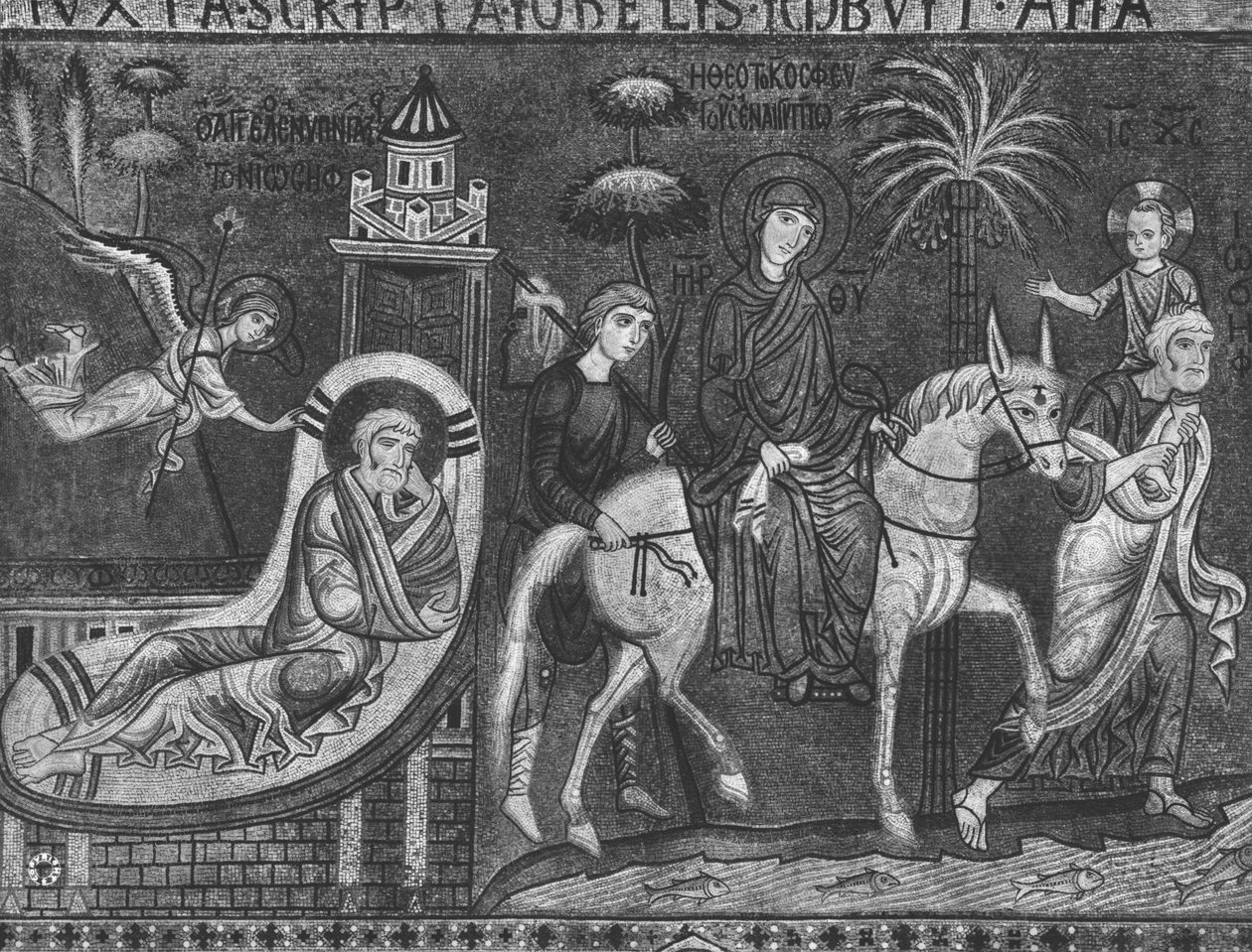 Dröm om Josef och flyg till Egypten (mosaik) av Sicilian School