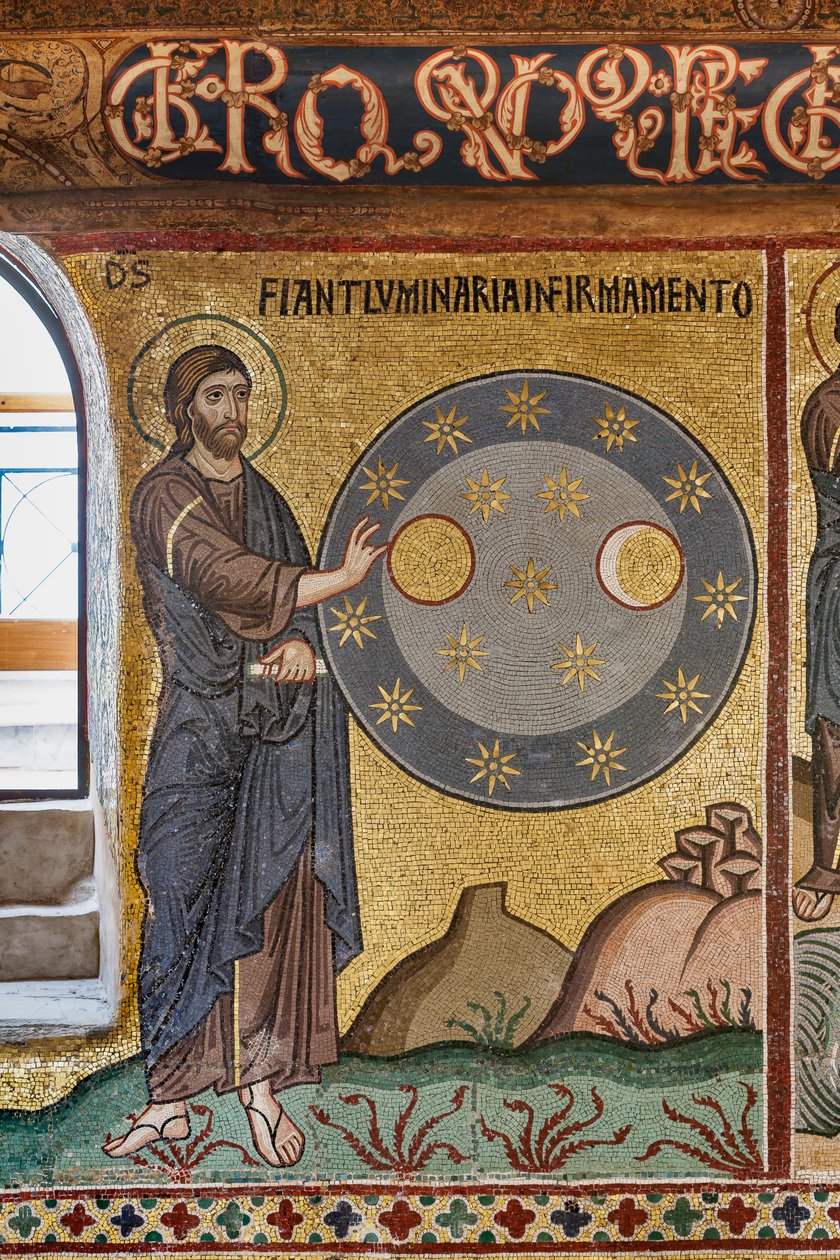 Palatinska kapellet (basilikan), cykel av mosaik på Gamla testamentet, cykel av skapelsen: "The Creation of Stars", XII-talet av Sicilian School