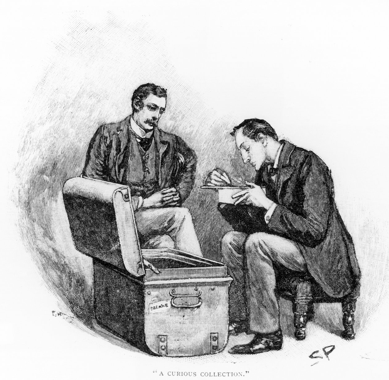 "A Curious Collection", illustration från "The Musgrave Ritual" av Arthur Conan Doyle (1859-1930), publicerad i "Strand Magazine", maj 1893. av Sidney Paget