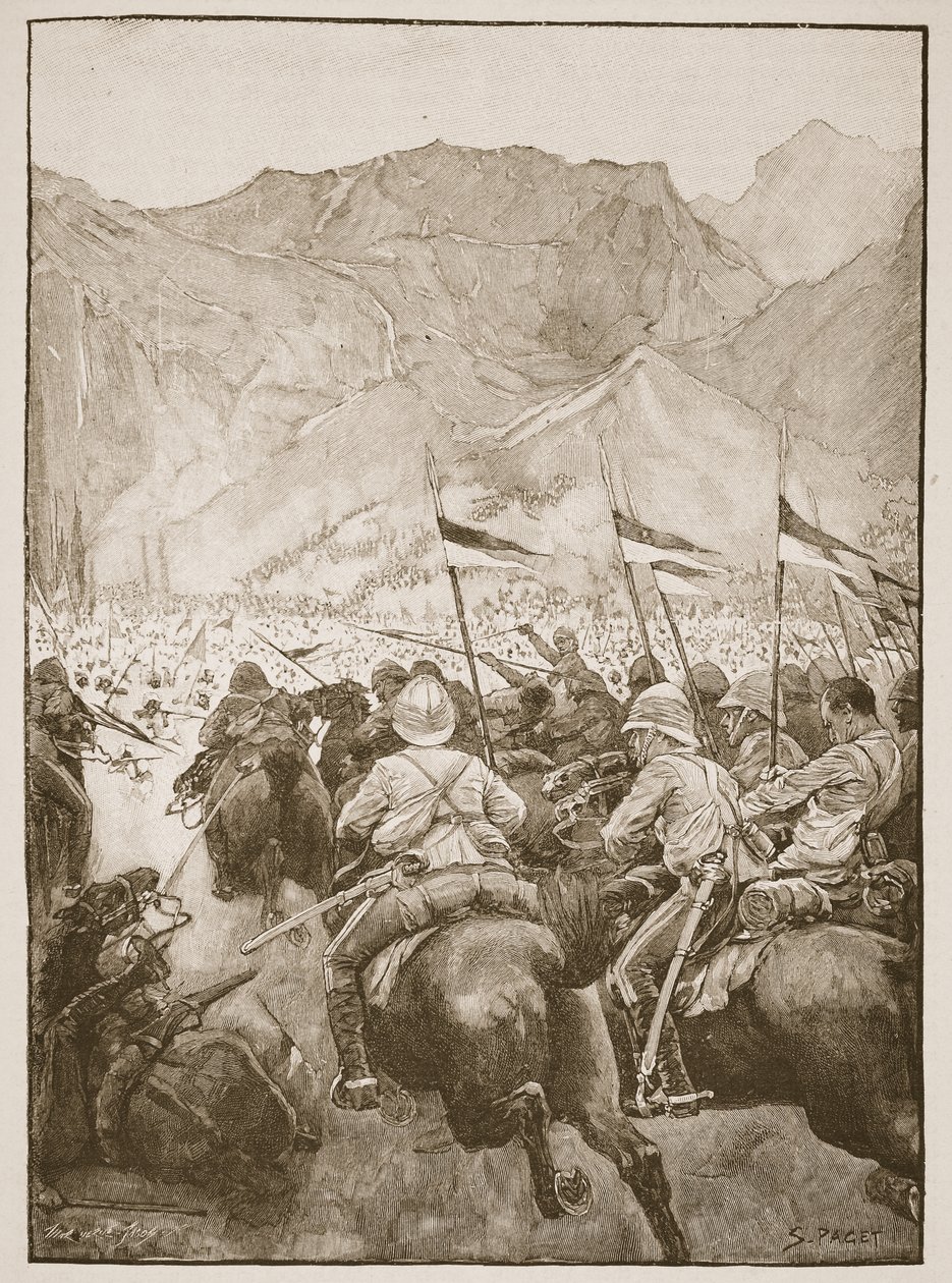 Överste Cleland ledde sina lanseringar, illustration från "Battles of the Nineteenth Century" av Archibald Forbes, G.A. Henty och major Arthur Griffiths av Sidney Paget