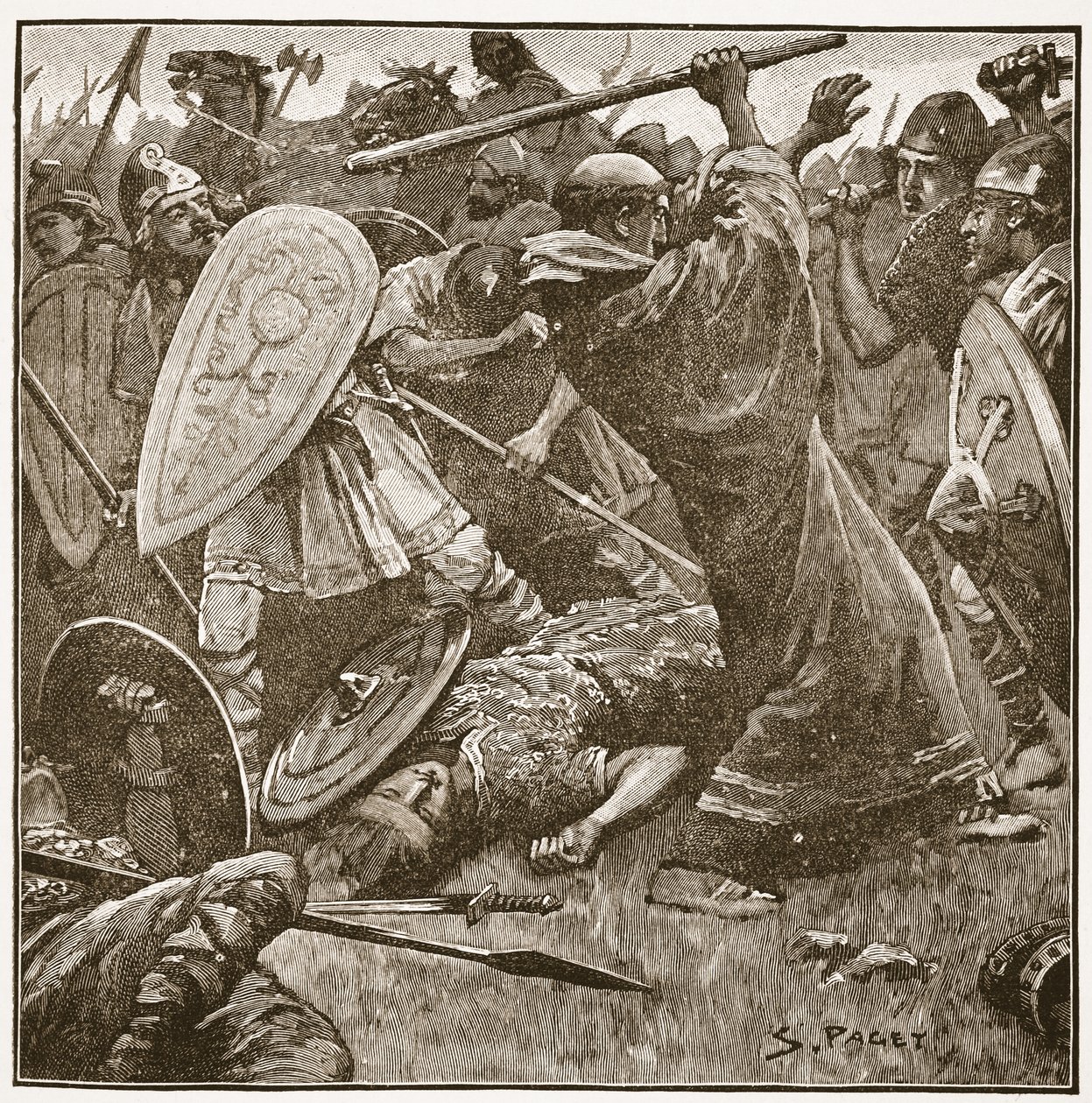 Kung-munken föll i sina gamla East Anglian-subjekts röv, illustration från "The Church of England": A History for the People" av H.D.M. Spence-Jones, pub. ca 1910 (sepiafoto). av Sidney Paget
