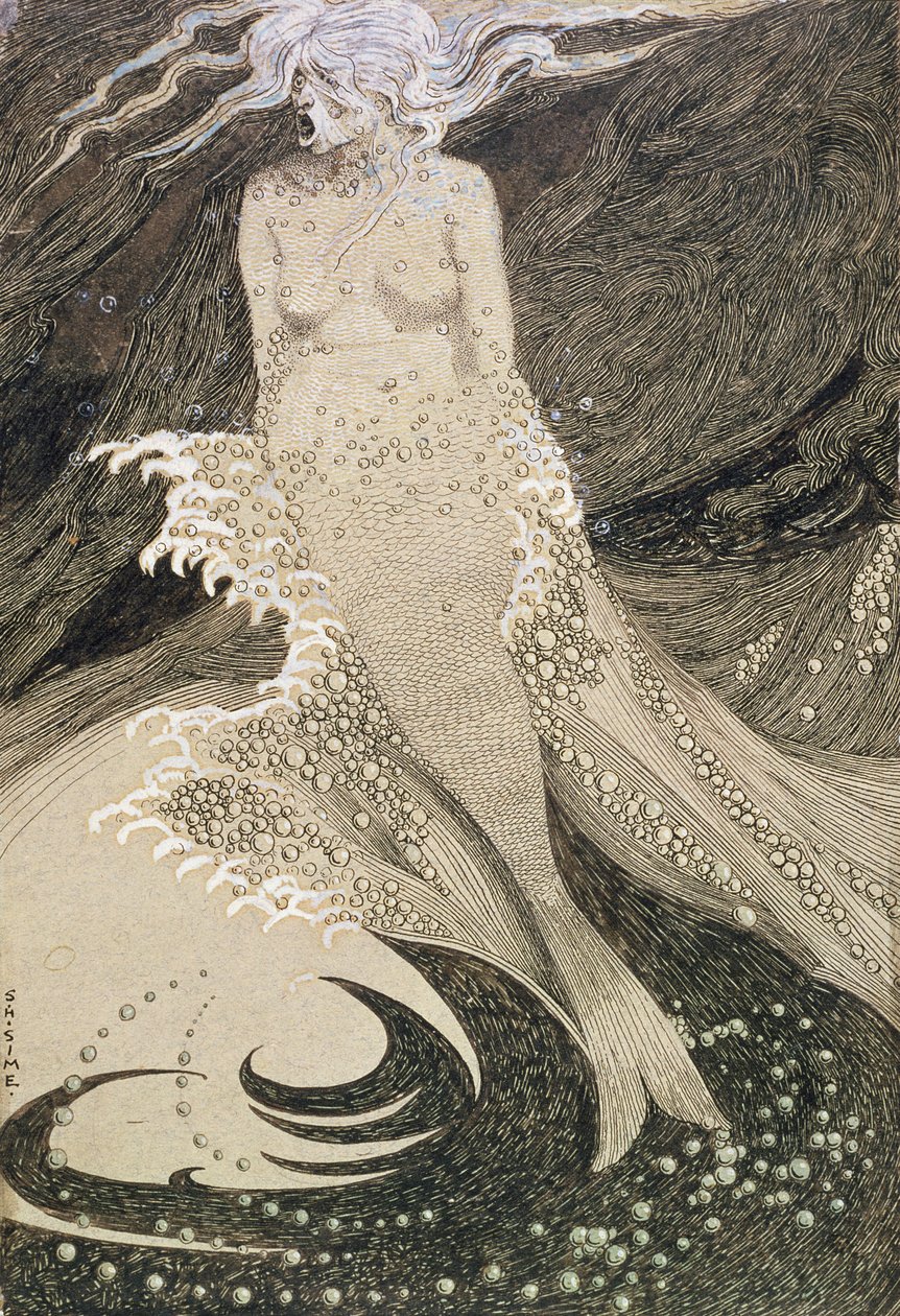 No.2490 Sjöjungfrun (penna och indiskt bläck med wc på papper) av Sidney Herbert Sime