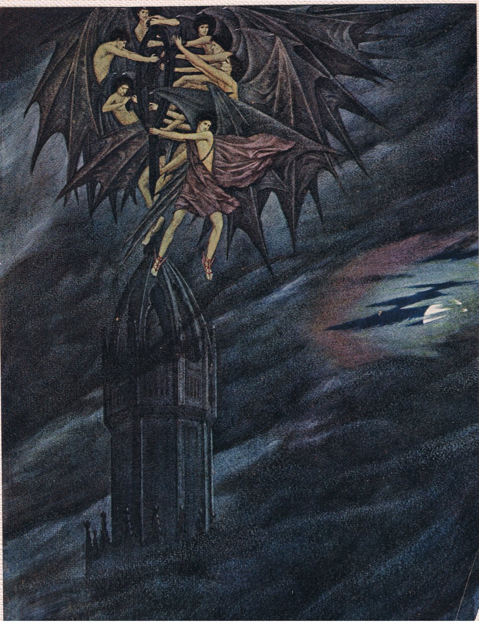 Lucifer och hans änglar skyndar sig! Påskynda! O ni andar, släp från dess station det tunga korset av järn av Sidney Meteyard
