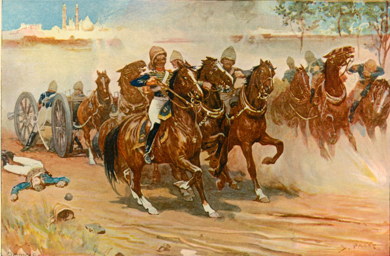 Löjtnant Roberts sparar sitt batteri under murarna i Delhi, 1901. av Sidney Paget