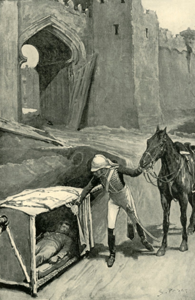 Roberts finner Nicholson dödligt sårad under Delhis murar, 1901. av Sidney Paget