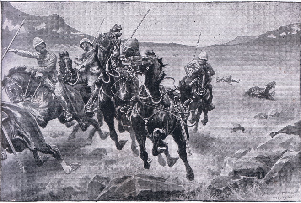 Att köra handsken: en lanserpatrull under korseld (litho) av Sidney Paget