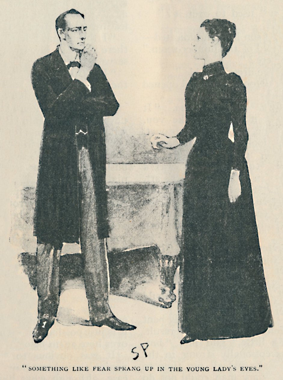 Något liknande rädsla sprang upp i den unga damens ögon, 1892 av Sidney Paget