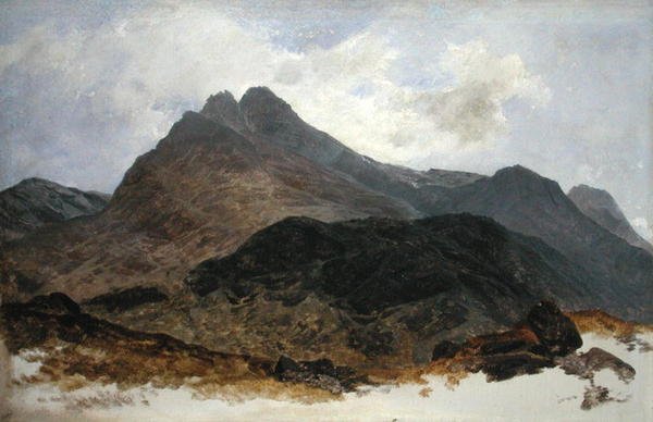 Bergsstudie (olja på panel) av Sidney Richard (circle of) Percy