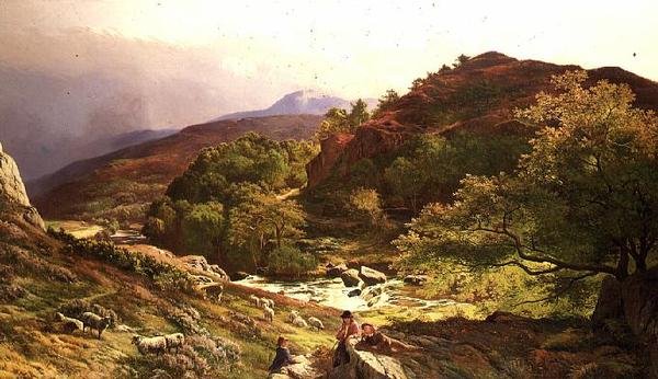 Vid floden Llugwy nära Capel Curig, N. Wales av Sidney Richard Percy