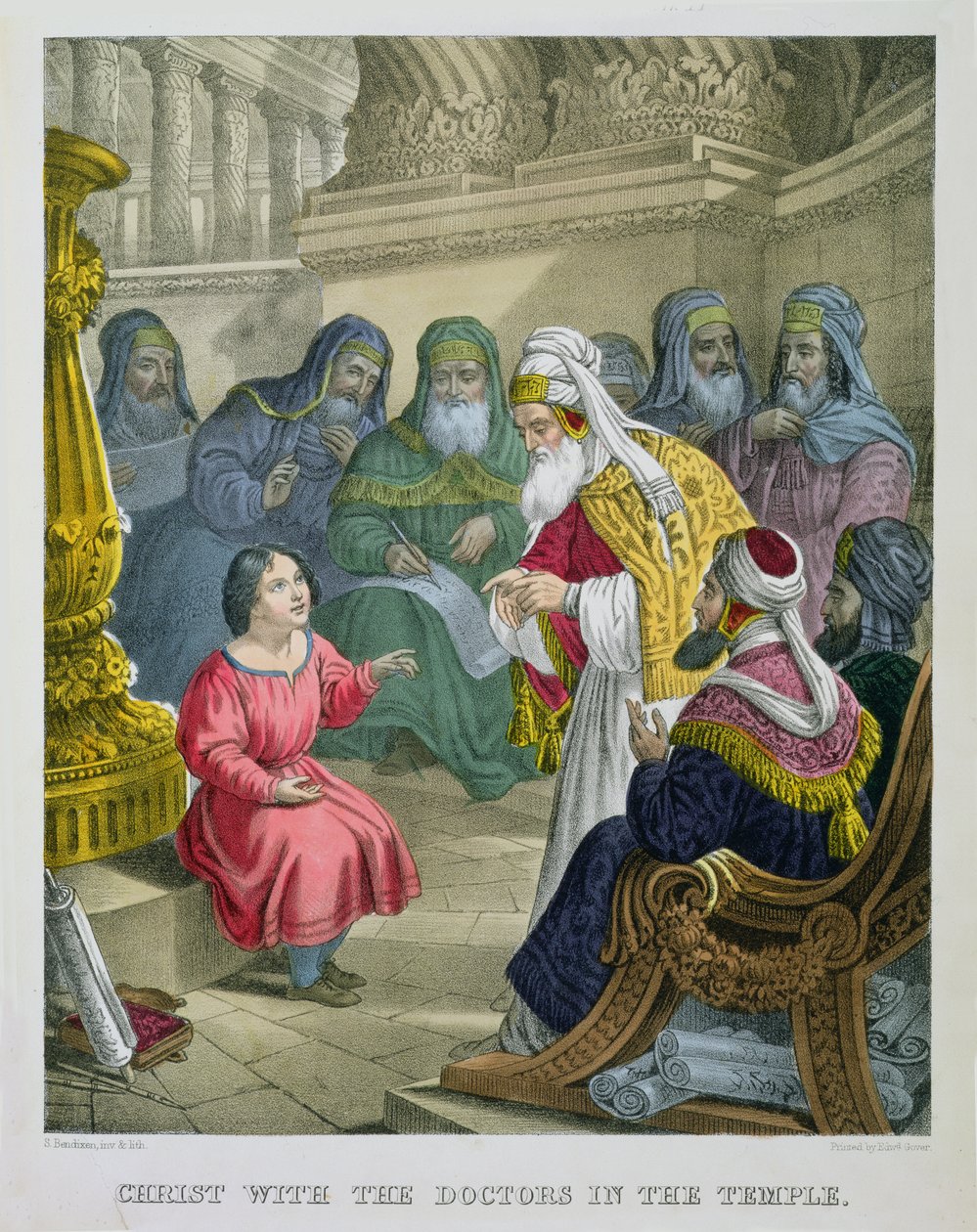 Kristus med läkarna i templet, från en bibel tryckt av Edward Gover, 1870-talet av Siegfried Detler Bendixen