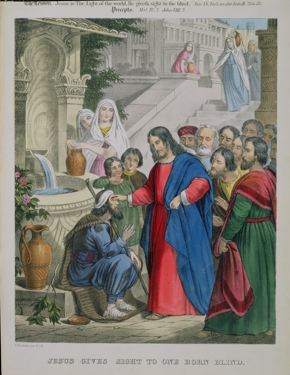 Jesus ger syn åt en född blind, från en bibel tryckt av Edward Gover, 1870-talet av Siegfried Detler Bendixen